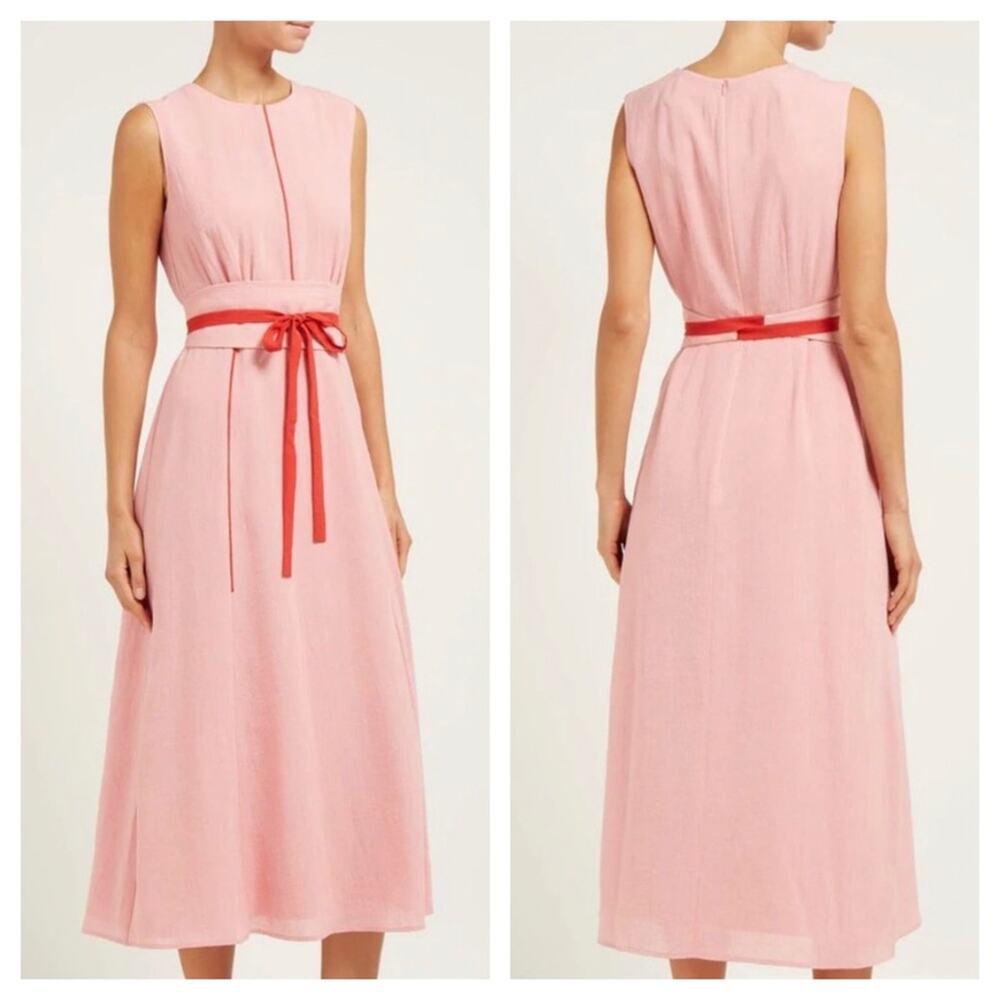 Cefinn Voile Pink Sleeveless Contrast Piping Midi Dress Size 2 Vday Girly Aline